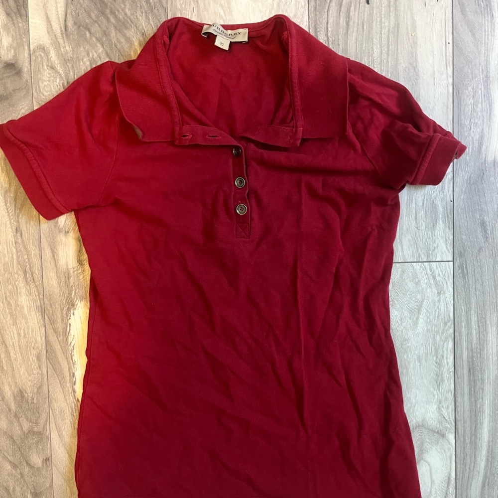 Burberry Red Fitted Short Sleeve Polo Button Down